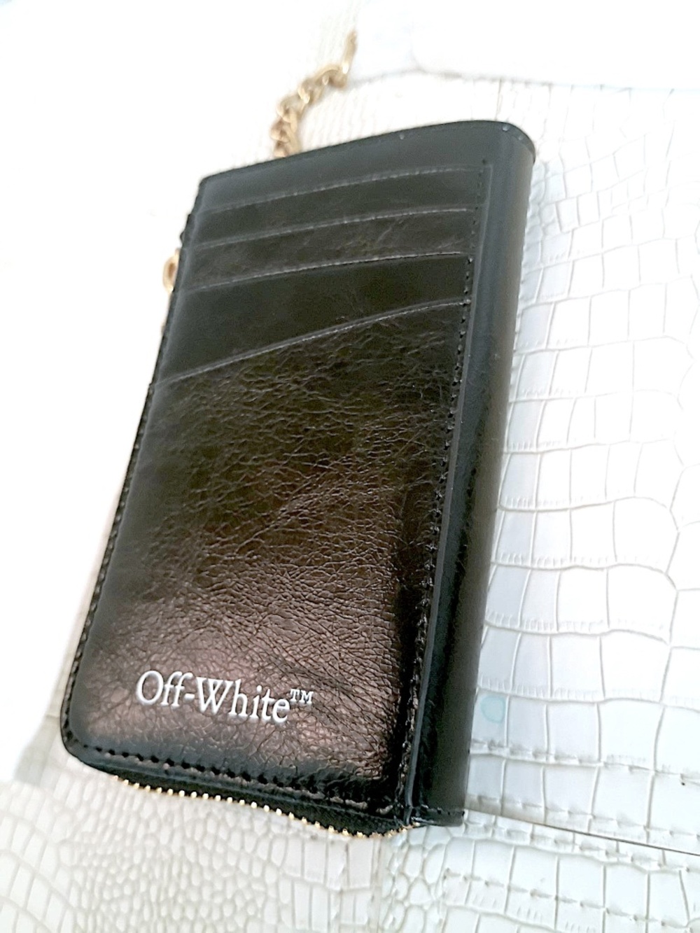 Rare (Hard to Find Brand New) Off-White Black Leather Zip Key Pouch Wallet Card - Picture 7 of 11